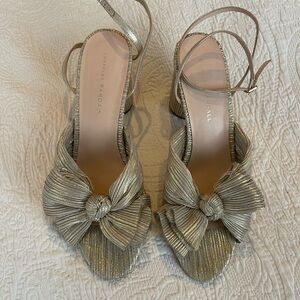 Loeffler Randall Camellia Metallic Gold/Platinum Bow Heels